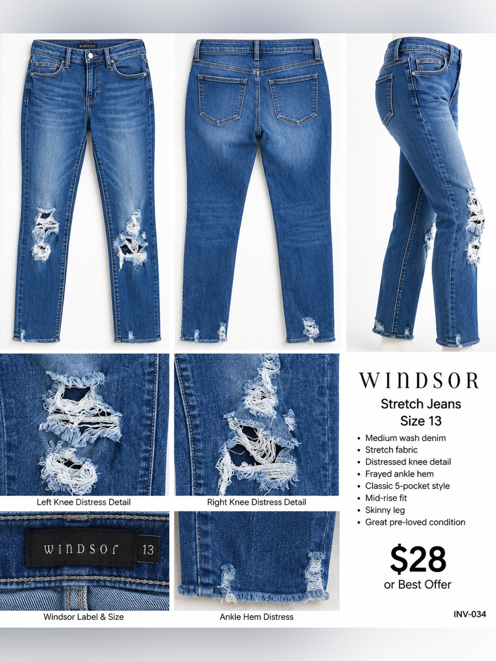 Windsor Distressed Medium Blue Skinny Jeans